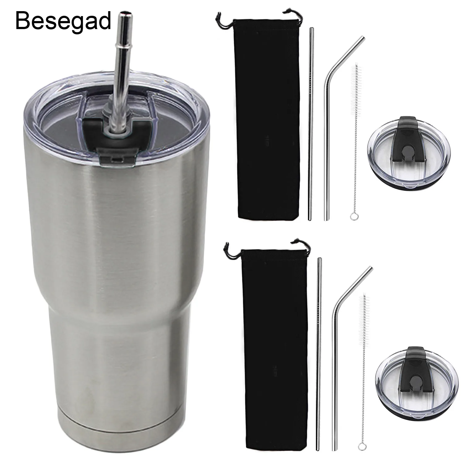 Behogar 1pcs Spill Proof Replacement Tumbler Lids   2pcs Stainless Steel Straws   1pcs Cleaning Brush   1pcs Pouch for Yeti