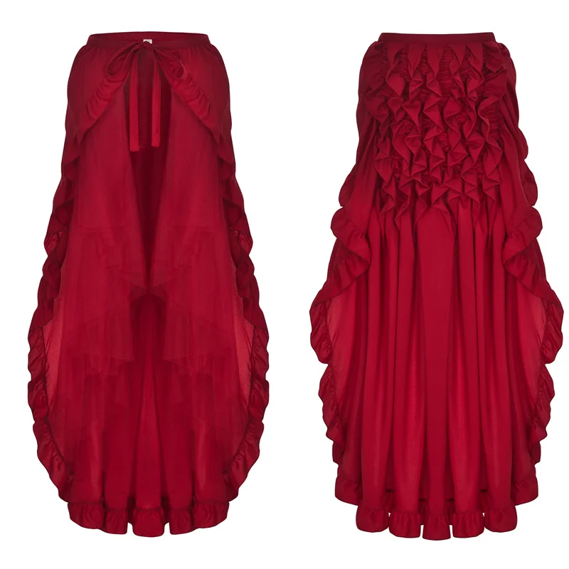 Women's Steampunk Victorian Skirt Lace Up 2 Layer Ruffles Tulle Asymmetrica Medieval Renaissance Corset Skirts Plus Size | Женская