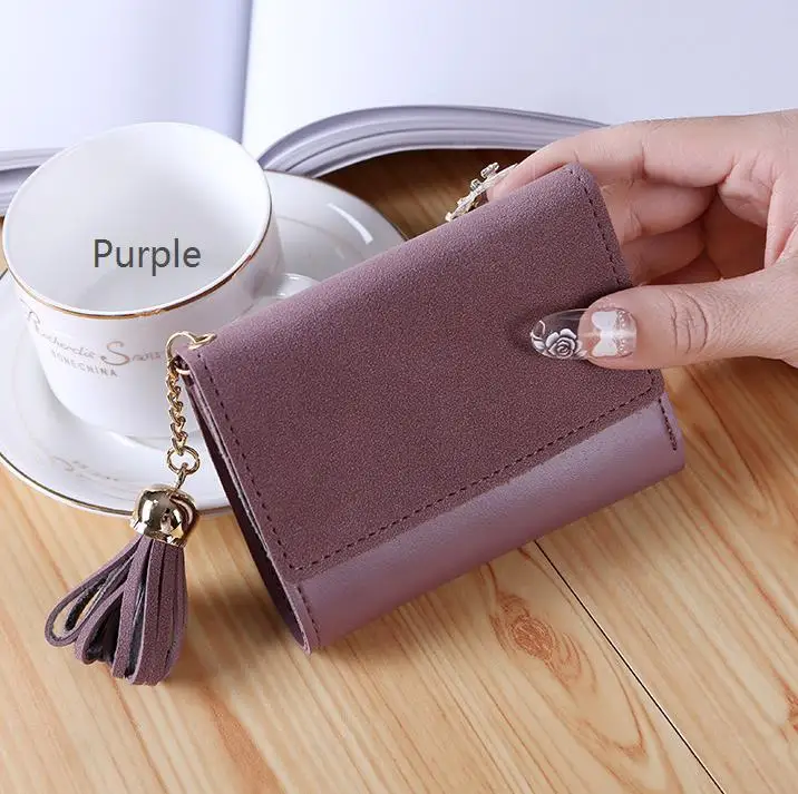 Purple Женские короткие кошельки в стиле ретро, женские монетные сумки, кошельки с карманами, элегантные кисточки, женские бумажники с держателем для удостоверения личности, мини-кошельки, Notecase - Цвет: Purple