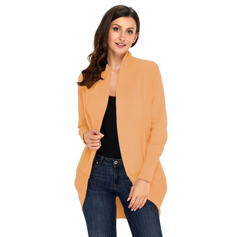 Women Winter Autumn Knitted Cardigan Fashion Open Stitch Jacket Ladies Casual Solid Scarf Collar Cardigans Sweaters AA11911 |