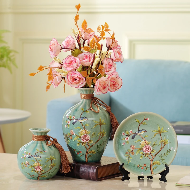 

3pc/Set Traditional Chinese ceramic vase curio shelves vases for flowers centerpieces for weddings home decoration accessories