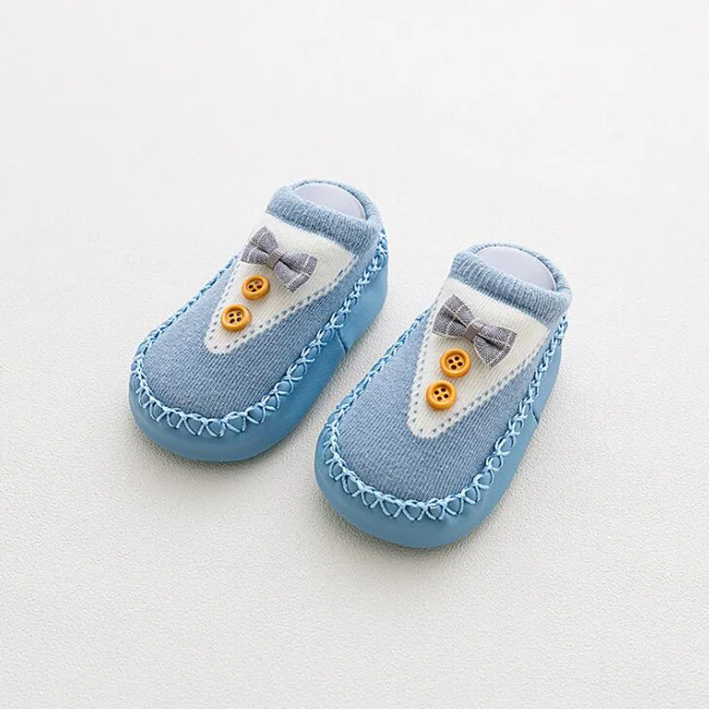 Button tie Blue Различные новые Нескользящие Детские носки для малышей, носки-тапочки с героями мультфильмов, детские носки - Цвет: Button tie Blue
