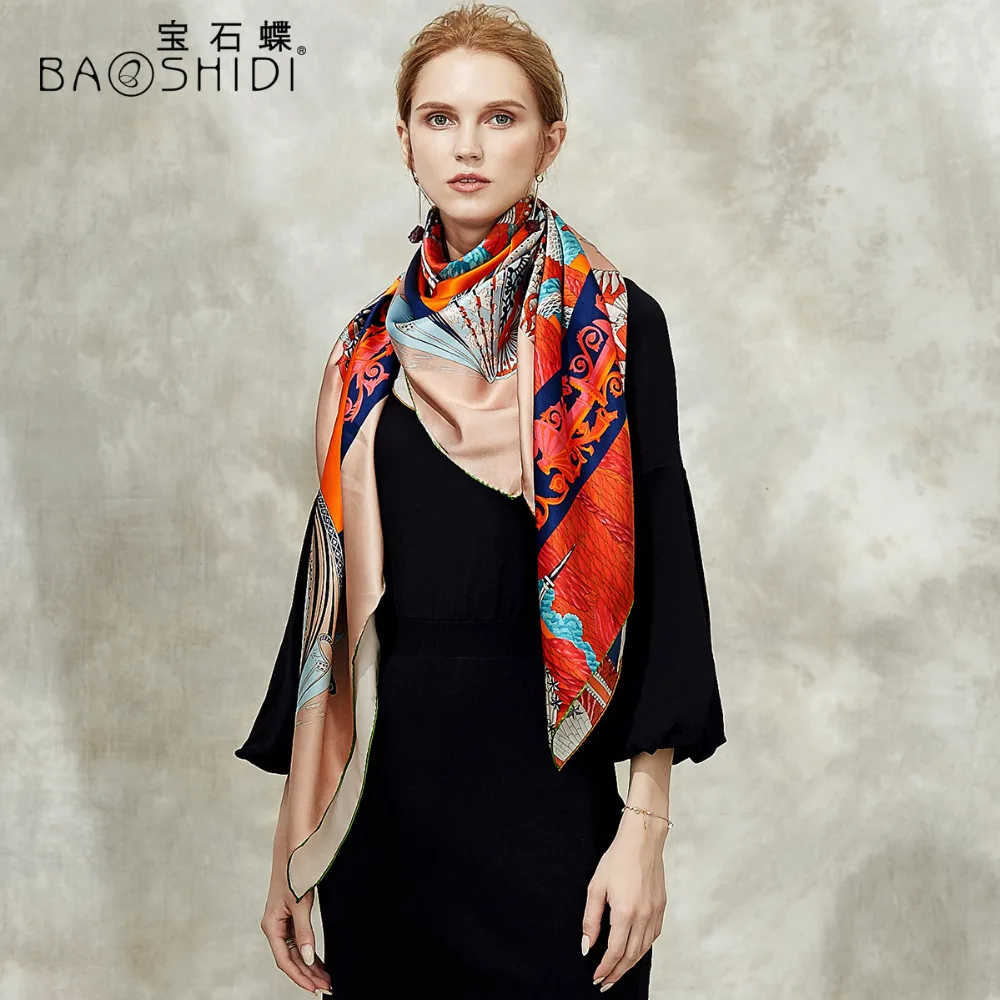 [BAOSHIDI]100% silk scarf 16m/m thick Infinity 132*132cm Scarves women Elegant brand scarfs fashion lady shawl woman hijab |