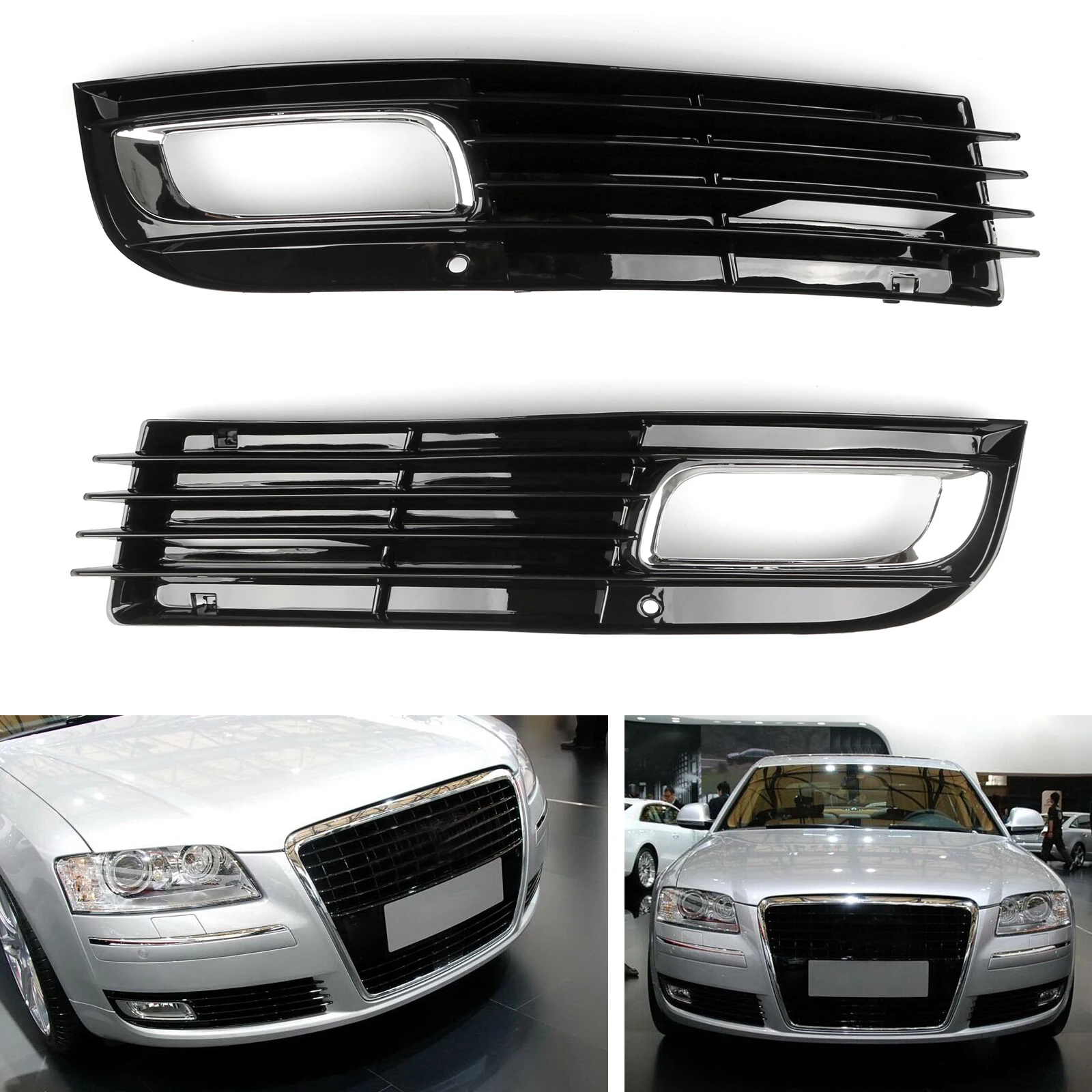 

Решетка для нижнего бампера автомобиля Areyourshop, хромированная, 1 пара, для Audi A8 D3, 2008, 2009, 2010, автомобильные аксессуары