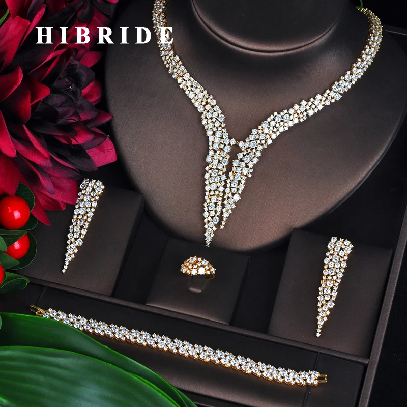 HIBRIDE новые дубайские Золотые Ювелирные наборы для женщин Свадебные аксессуары 4