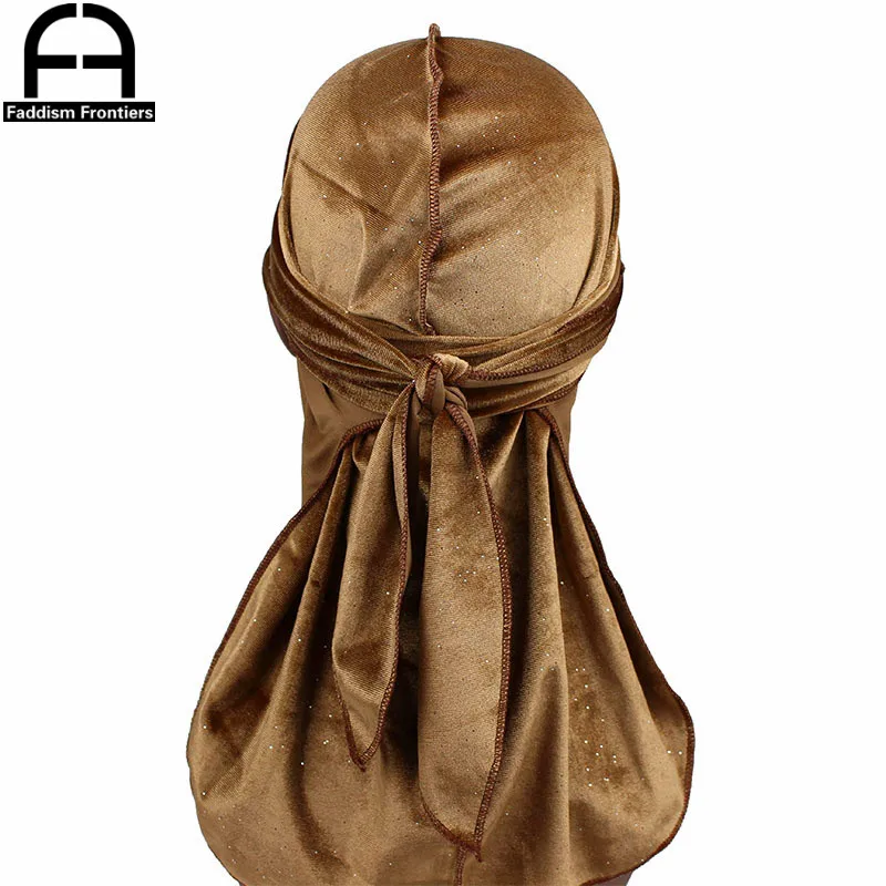 Новые роскошные для мужчин блестящие бархатные Durags Повязка На Голову Durag головной убор для байкеров шляпа аксессуары для волос - Цвет: Золотой
