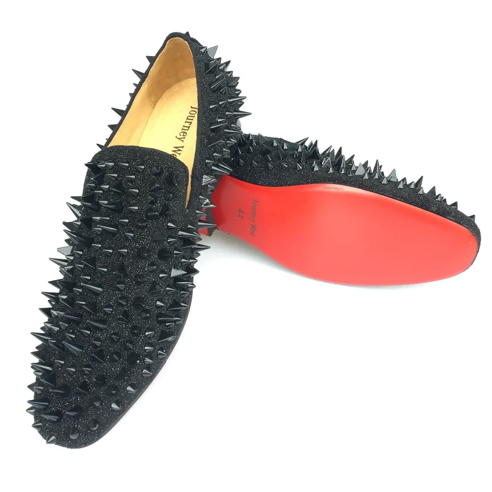 Лоферы мужские кожаные с черными шипами и красной подошвой Размер 7-14 | Обувь