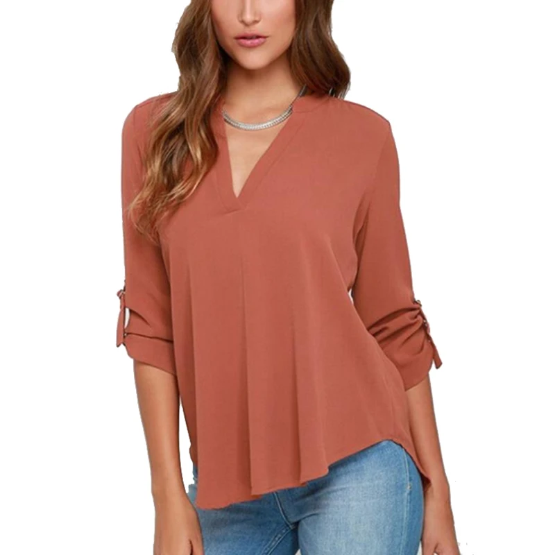 

Plus Size S-5XL Women Blouse Fashion V Neck Long Sleeve Chiffon Loose Blouse For Women Autumn Elegant Ladies Blouses Shirts