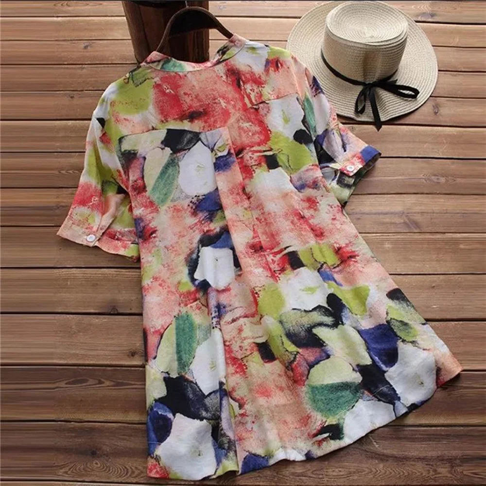 Женские топы летняя рубашка с коротким рукавом и круглым вырезом повседневные