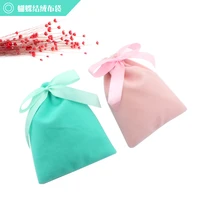 drawstring velvet bags pink blue ribbon bowknot jewelry pouches christmas party wedding favor gifts bags candy present bag