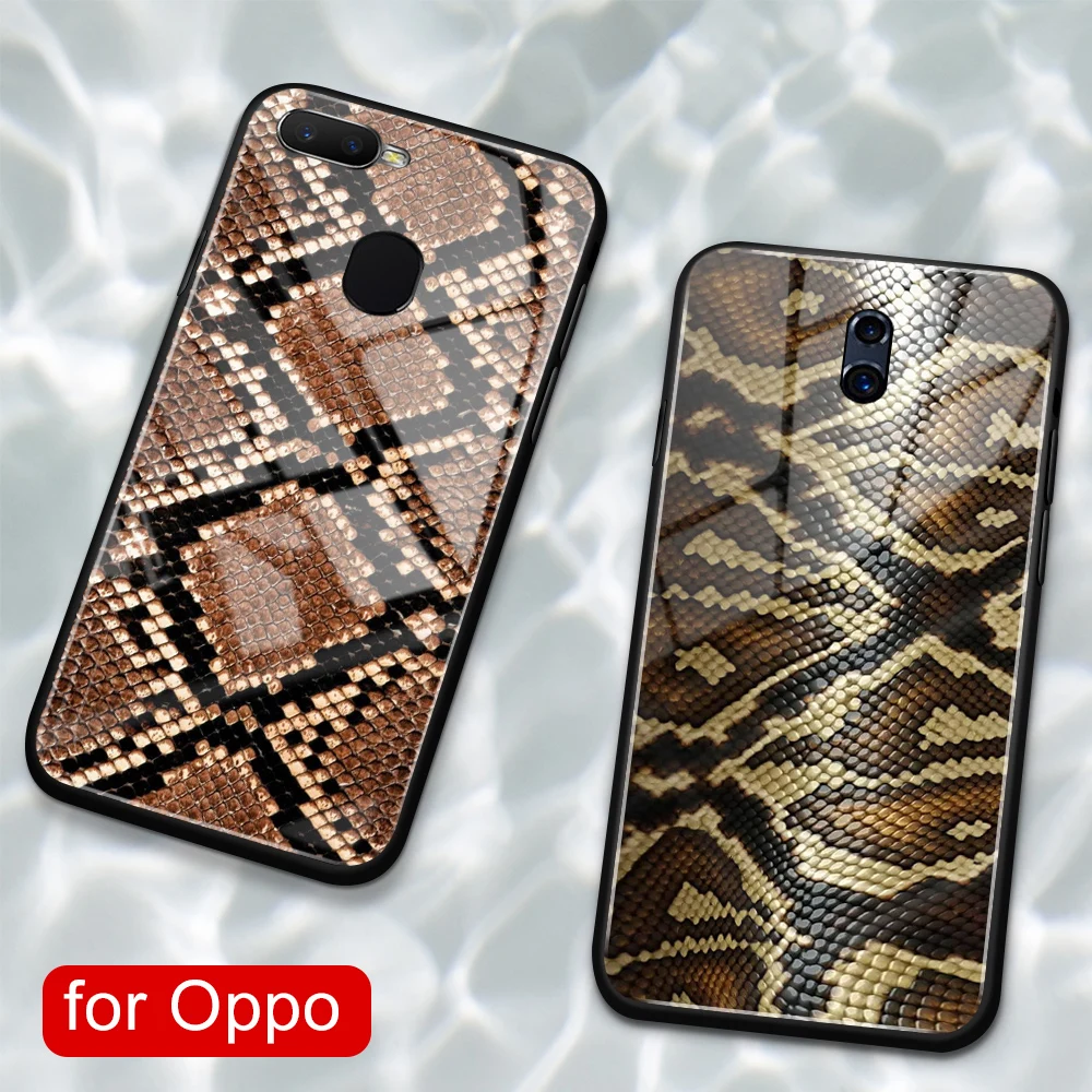 Чехол для Oppo R9s стеклянная задняя крышка из змеиной кожи чехол R9 R9S R11 R11S Plus R17 R15 F9 Pro