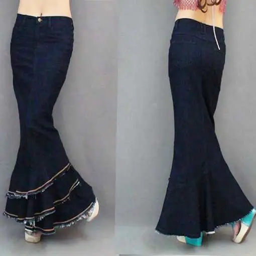 Женские джинсы с кисточками облегающие длинные высокой талией в стиле Русалочки