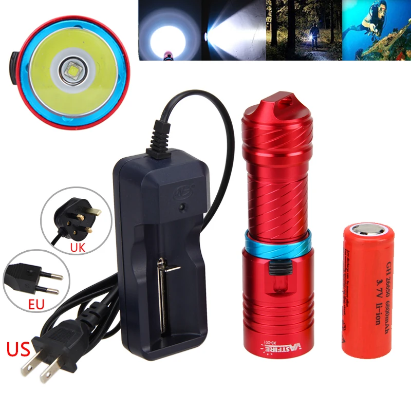 Подводное плавание 100 м 2000LM XM U2 светодиодный фонарик факел + зарядное устройство