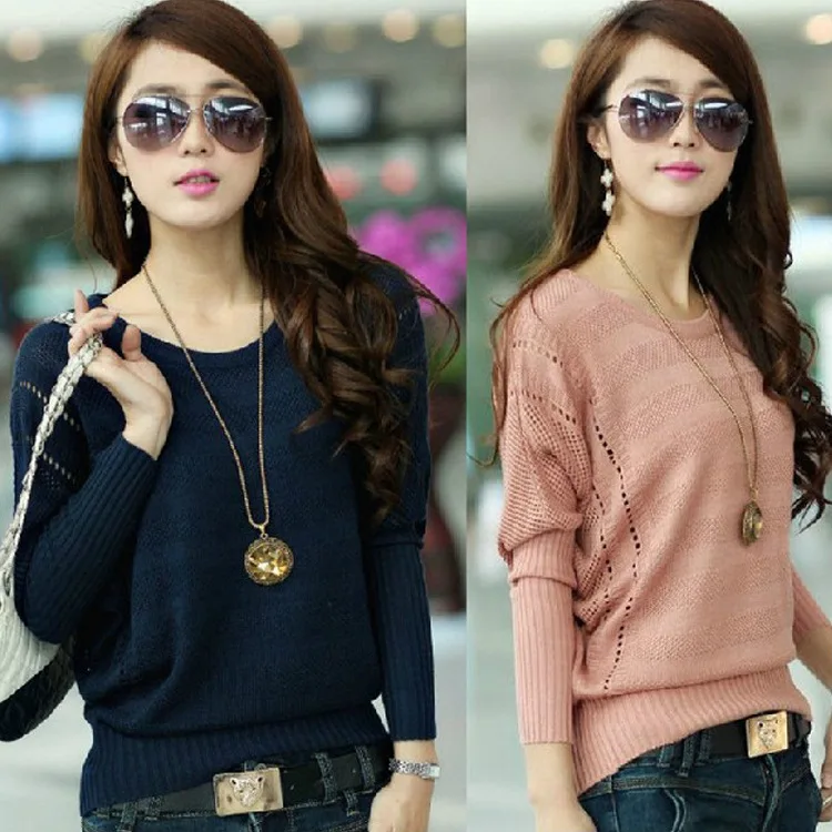 Женские свитера новые Весенние Вырез Свободный плюс верхняя одежда однотонный