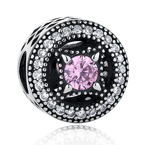 PY1296 BELAWANG 925 пробы Серебряный Розовый кристалл шармы Бусины Fit Pandora браслет кулон для женщин Оригинальные Ювелирные изделия Аксессуары - Цвет: PY1296
