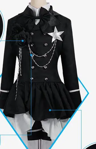 costume with hat Полный набор Черный Дворецкий Косплей Ciel Phantomhive Черный Косплей Костюм Шляпа кольцо - Цвет: costume with hat