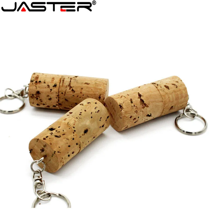 

JASTER Wooden cork USB flash drive wood bottle plug pendrive 16GB 32GB memory stick personality logo customized with keychain