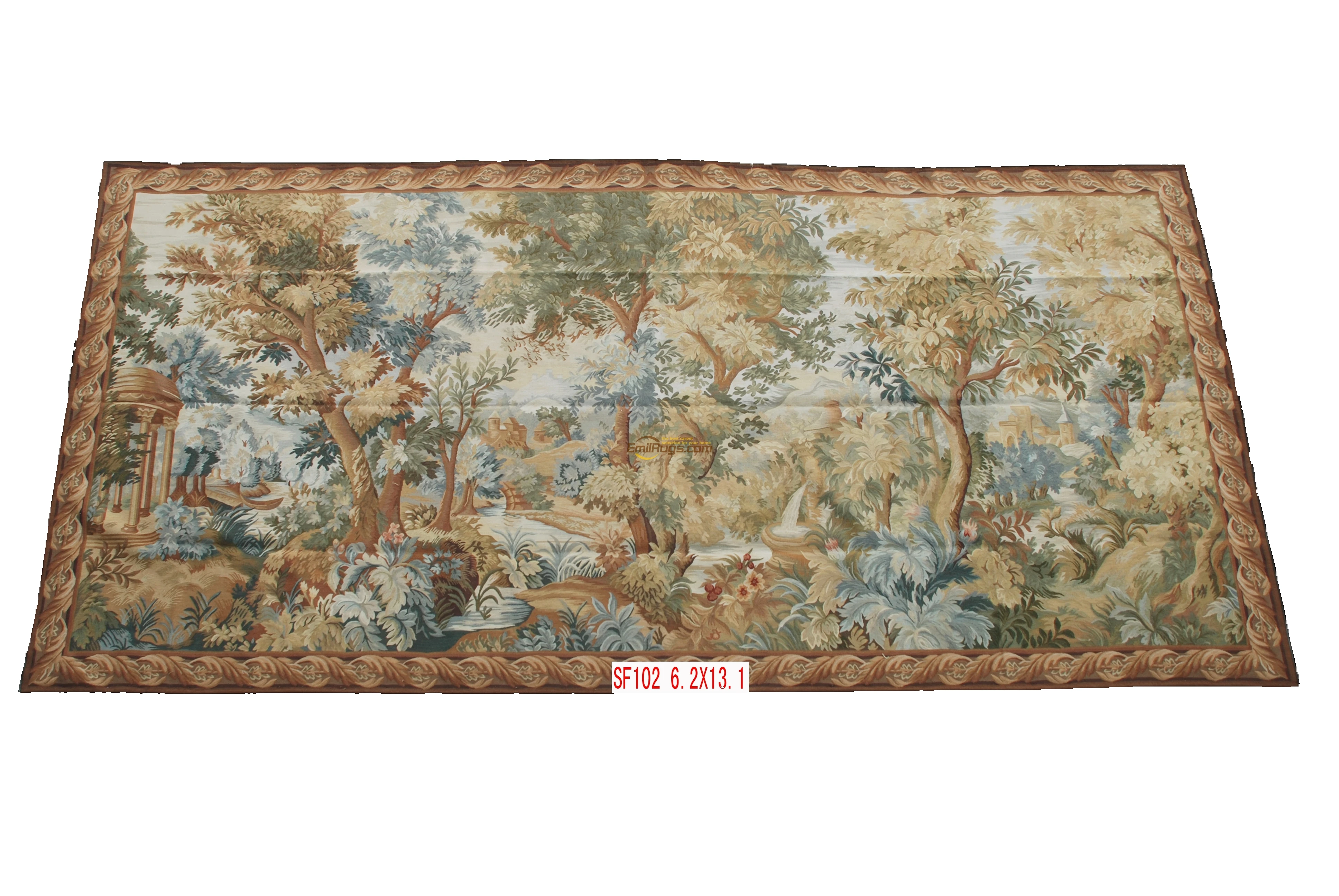

Antique Print French Aubusson Design Wallhanging Tapestry Round Luxury Antique Tapestry Wool