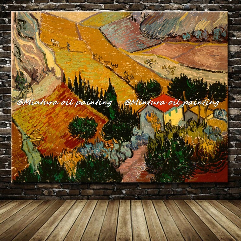 

Mintura Handpainted Vincent Van Gogh Oil Painting Reproduction Masterpiece Impressionist Paysage Avec Une Maison Et Un Laboureur