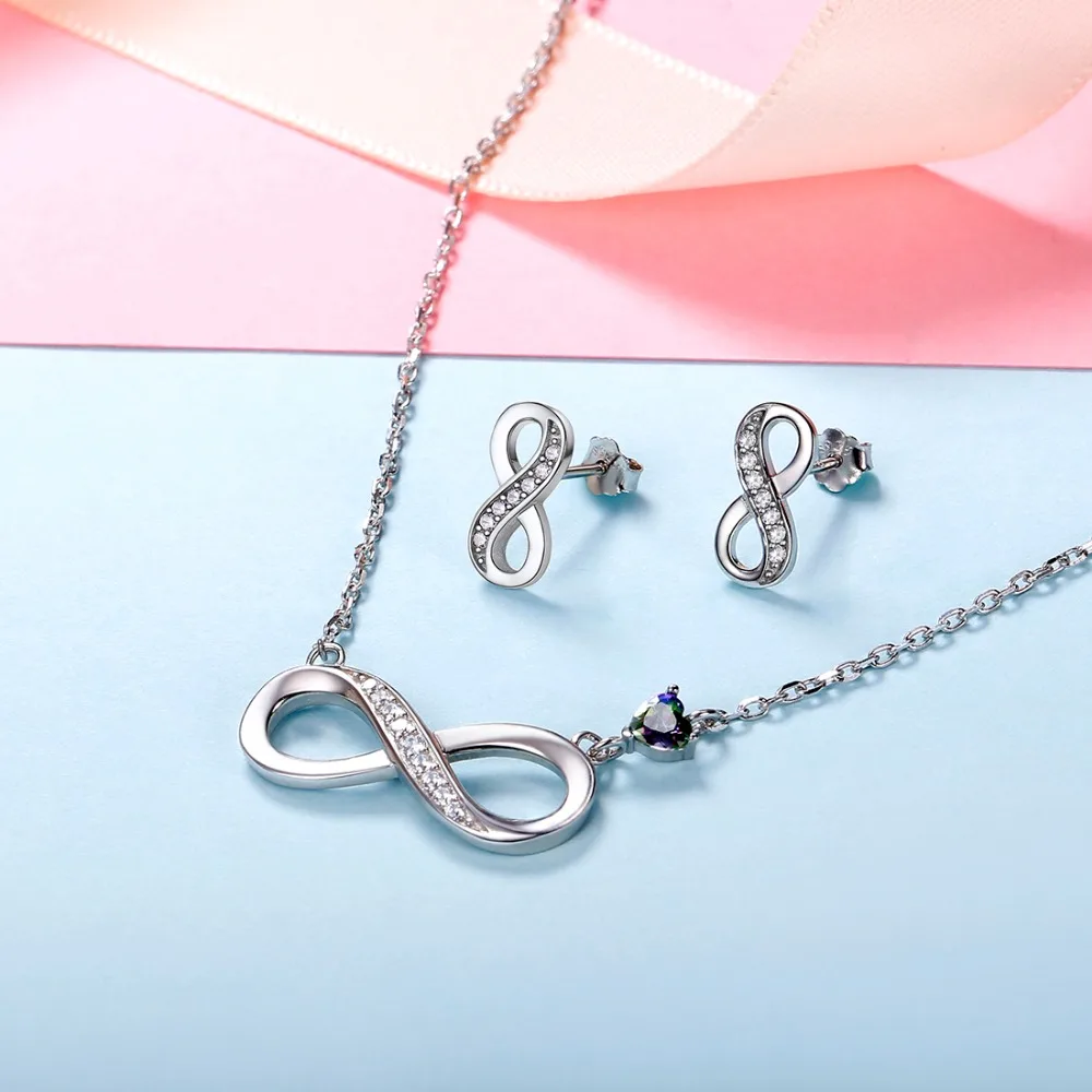 SILVERCUTE драгоценный камень топаз Бесконечность Цепочки и ожерелья серьги Для женщин комплект ювелирных изделий 925 пробы серебро Вечная любовь Fine Jewelry SCPE6419B