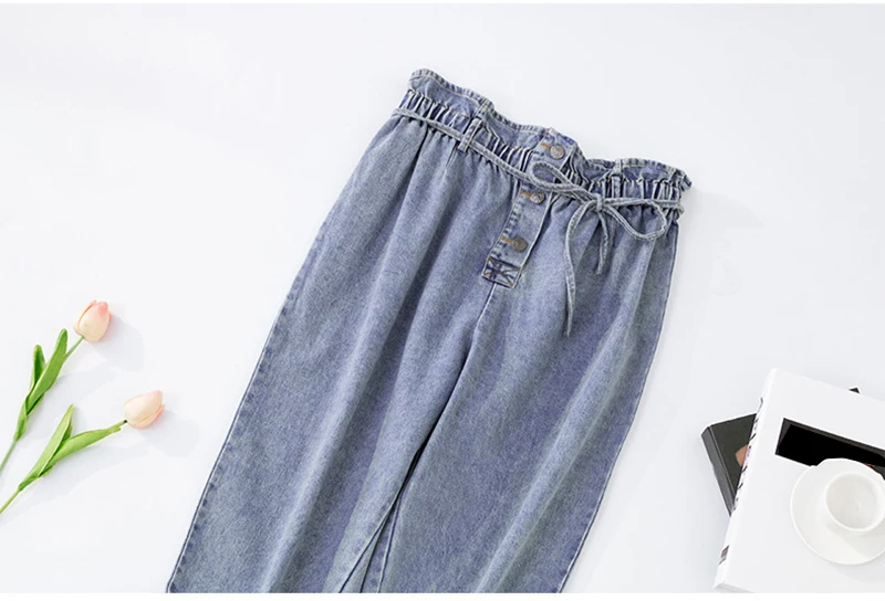 Plegie 2XL-5XL Большой размер Джинсы для полных женщин эластичный пояс деним Длинные шаровары размера плюс женские джинсы свободные женские брюки