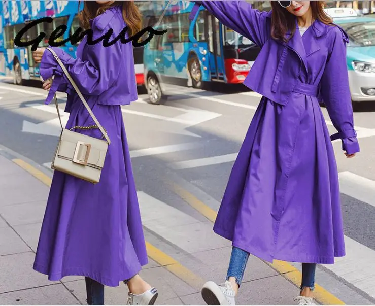 Женская ветровка средней длины с двумя пуговицами и рукавами|Женские плащи