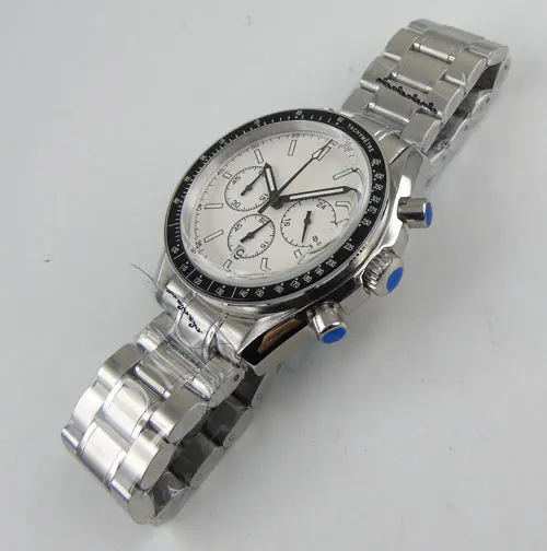 42 мм стерильный циферблат кварцевые мужские часы с хронографом из нержавеющей