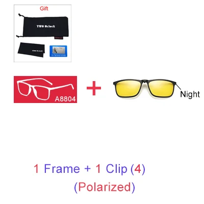1 Frame 1 YellowClip Два Oclock поляризованные магнитные солнцезащитные очки для мужчин UV400 Высокое качество 5 в 1 клип на солнцезащитных очков женские квадратные диоптрийные очки оправа A8804 - Цвет линз: 1 Frame 1 YellowClip