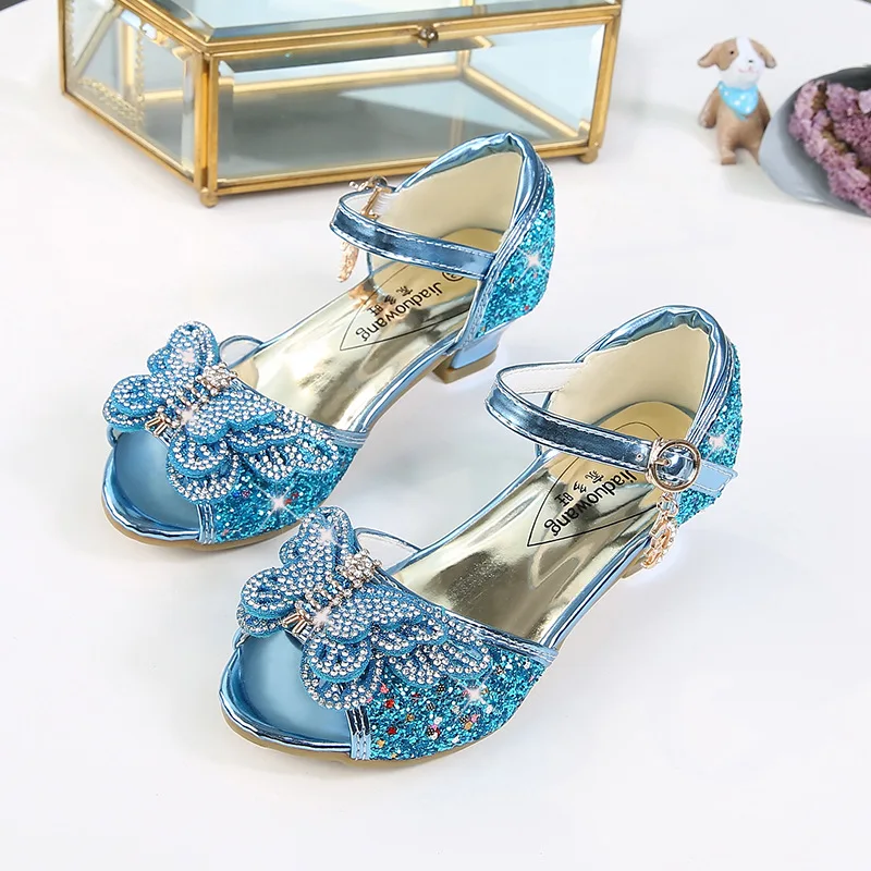 Детские сандалии на высоком каблуке для девочек стильные Босоножки с открытым