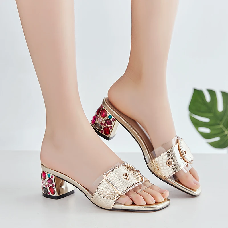 

WETKISS Leather Slippers Woman Open Toe Footwear Transparent Pvc Slides Shoes Female Crystal Heels High Mules Shoes Woman Summer