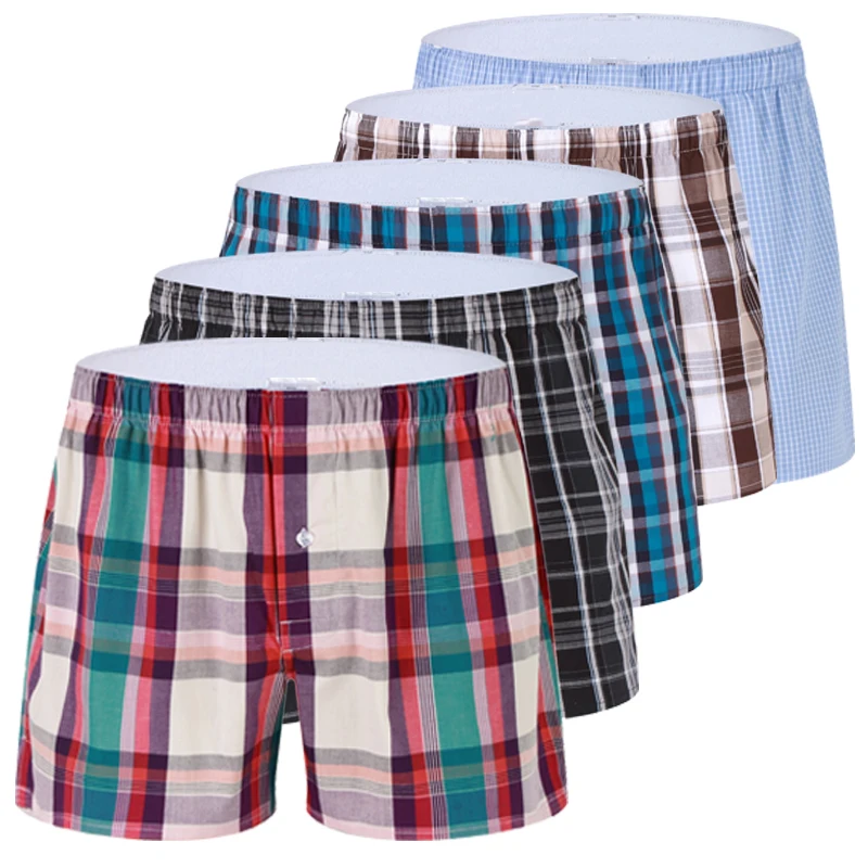 Боксеры мужские клетчатые в полоску пикантное нижнее белье хлопковые дышащие
