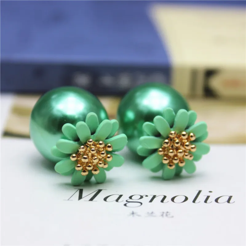 Женские серьги гвоздики с двумя искусственными жемчужинами большими бусинами и