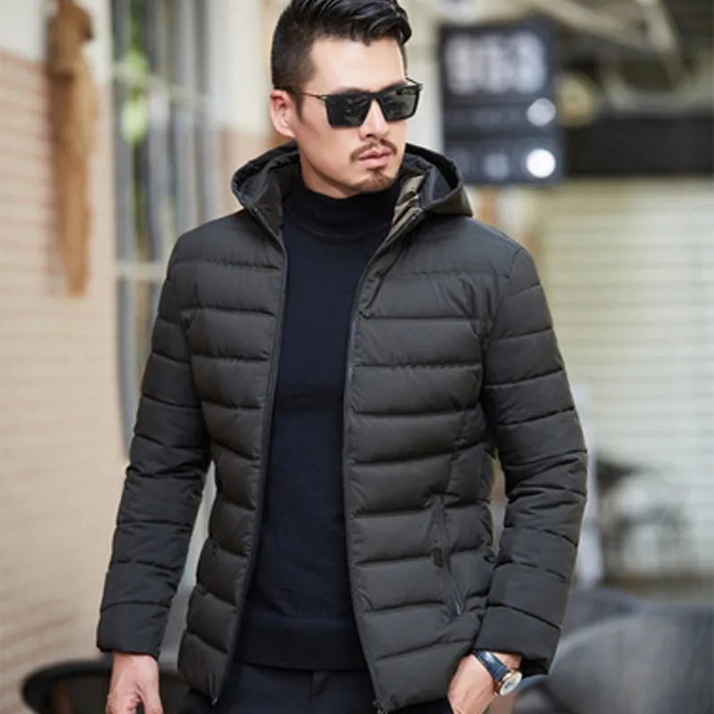 Men Down Jacket Hooded Solid Zipper Casual Coat Man Slim Warm Fashion Male Clothing Tops Exquisite Fabric XL-5XL