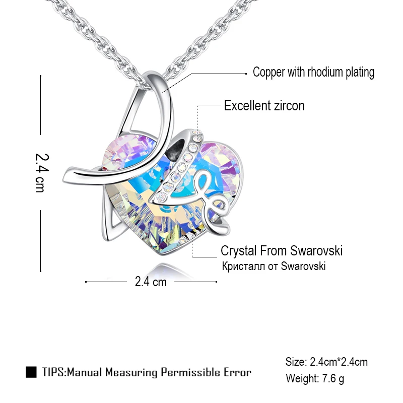 Malanda модный бренд большой классический кристалл в форме сердца от Swarovski любовь из