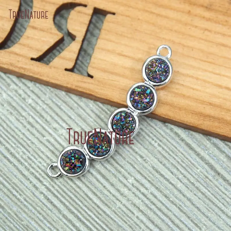 

10Pcs Cheap Druzy Crystal Pendant Five Titanium Rainbow Druzy Crystal Silver Plated Round Shape Pendant For Sale 34x5mm PM12550