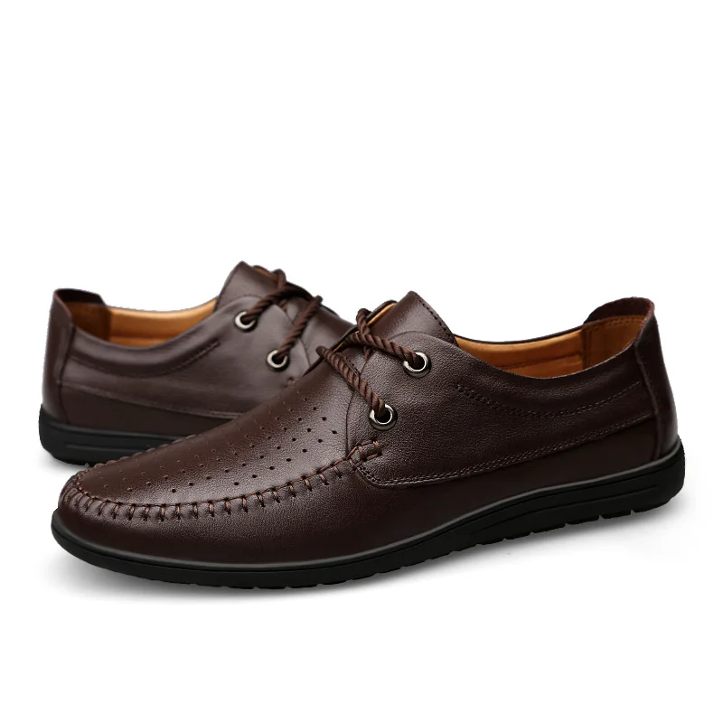 2021 New Spring Summer Men's Shoes Casual Breathable Platform Man Leather Genuine Classic Brown Black Hollow For Men | Обувь