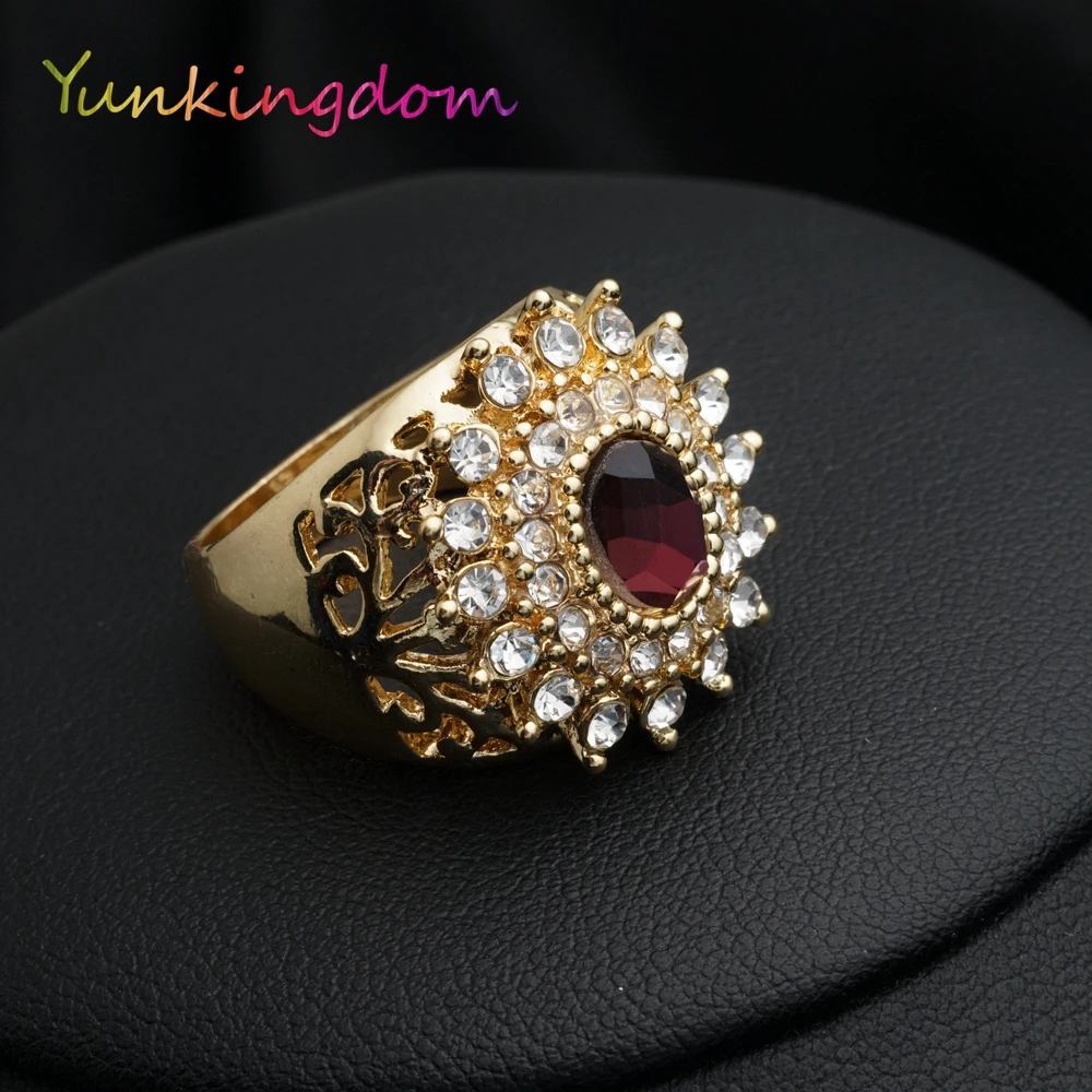 Женские винтажные кольца Yunkingdom большие золотистого цвета с кристаллами из