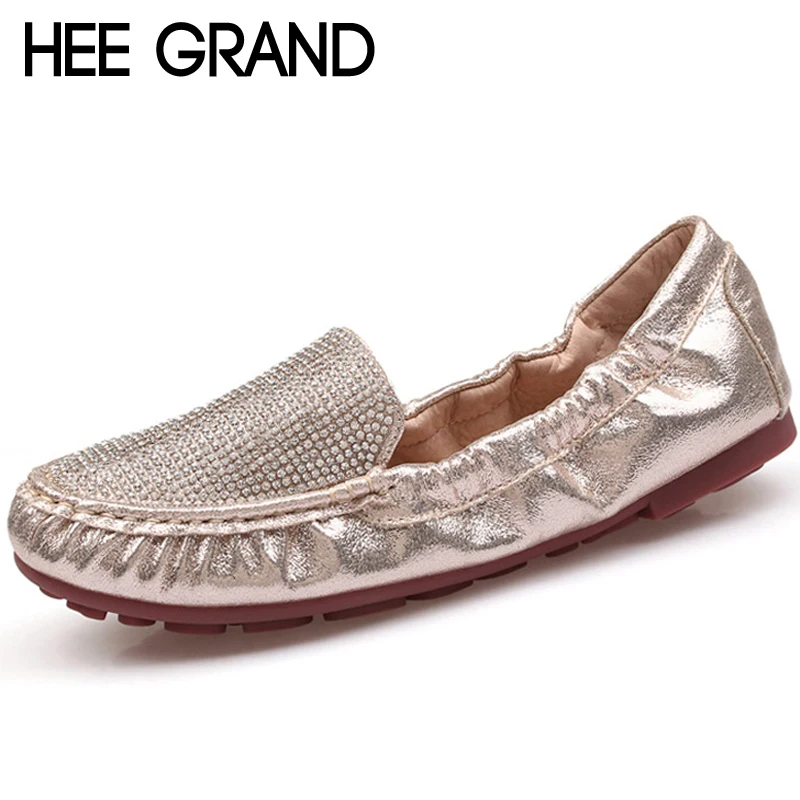 HEE GRAND/2018 летние Лоферы золотистого цвета обувь из спилка на плоской подошве