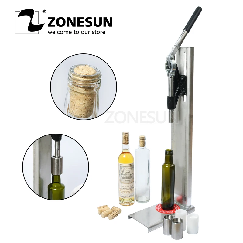 ZONESUN ручные пробки из нержавеющей стали, машина для закупоривания вина, Инструмент Для Укупоривания, сваренное вино, бутылка, пробка, пресс, вставляющая машина