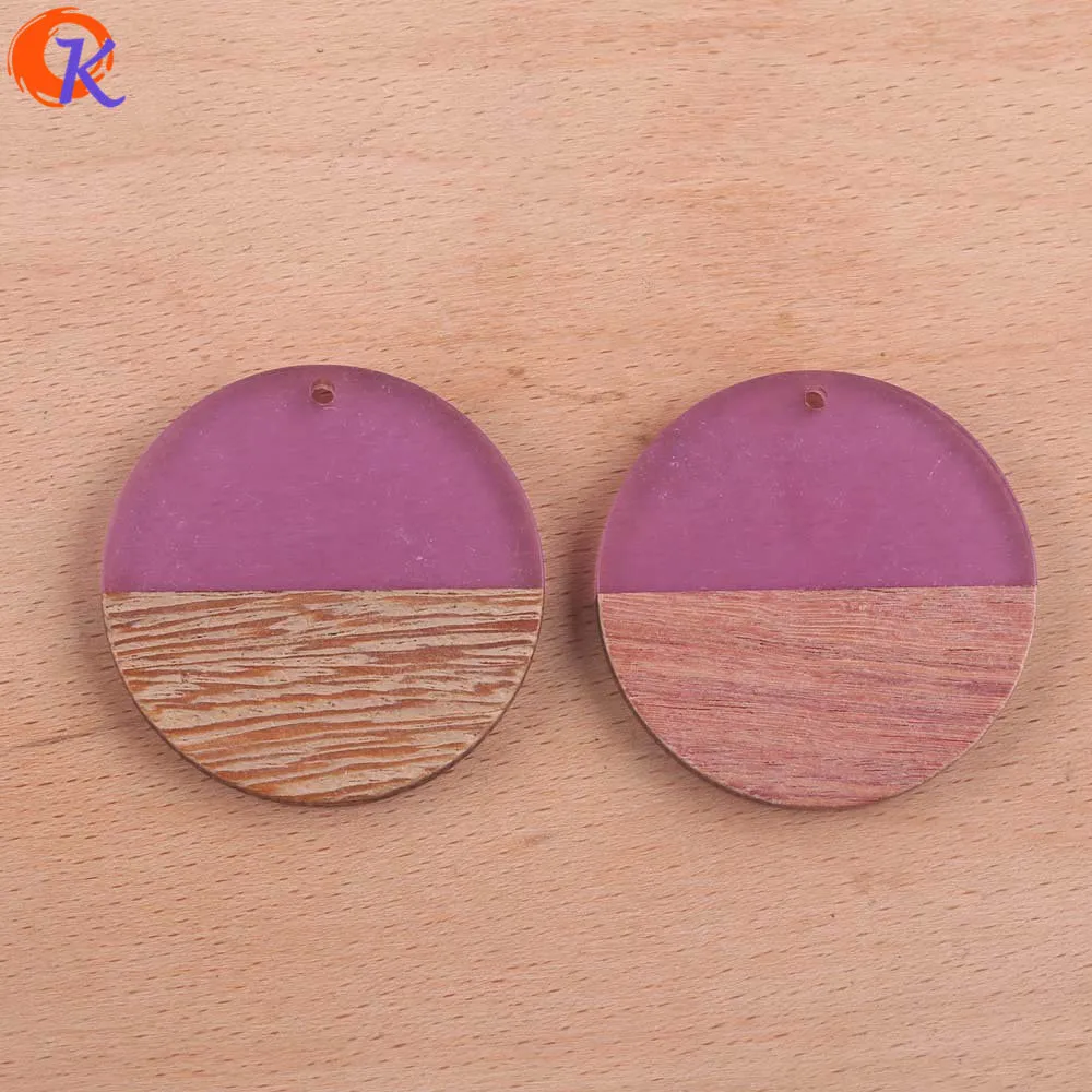 Purple Сердечный дизайн 20 шт 39*39 мм аксессуары для ювелирных изделий/DIY Изготовление сережек/круглая форма/натуральное дерево и смола/ручная работа/фурнитура для сережек - Цвет: Purple