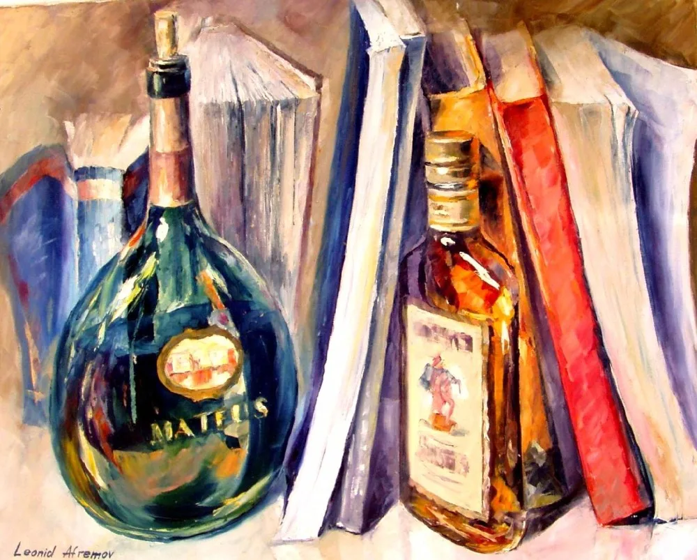 beautiful Painting Home Decor bottles and books Colorful oil paintings Canvas Modern Fine Art High quality Hand painted | Дом и сад