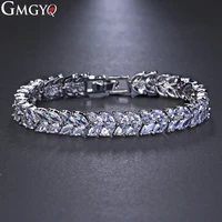 gmgyq cubic zircon luxury wedding fashion accessories crystal elements white bracelet leaf shaped bride jewelry gift for women