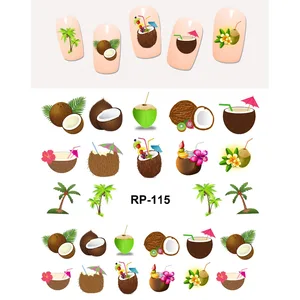 Наклейки для дизайна ногтей UPRETTEGO наклейка на ногти водная, слайдер, фрукты, пальма, кокос, личи, персик, слива, вода, дыня RP115-120