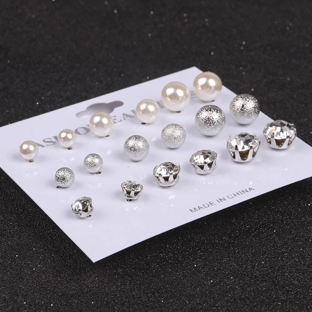 Серьги гвоздики с круглым шариком и искусственным жемчугом|crystal stud earring sets|stud earrings