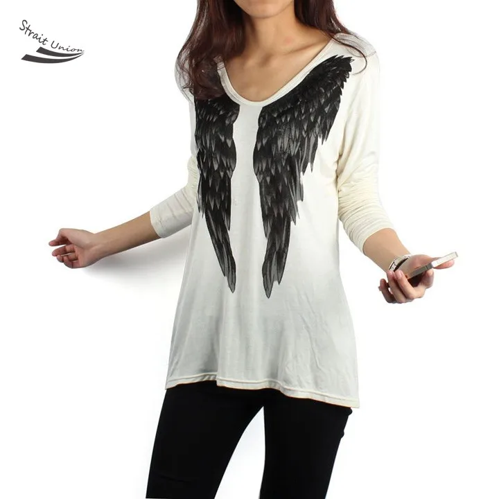 2015 весной новые крылья футболка для женщин Высокое качество осень с длинным