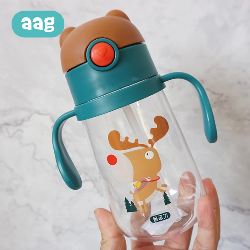 AAG Детская Бутылочка для воды с мультяшным животным, детская силиконовая соска для кормления, посуда для напитков, однослойная чашка, термостойкий пластик