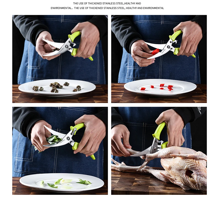 Stainless Steel Kitchen Scissors Fish Bone Shear Strong Automatic Rebound Multi-function Scissors Meat Vegetable Cutting Gadget