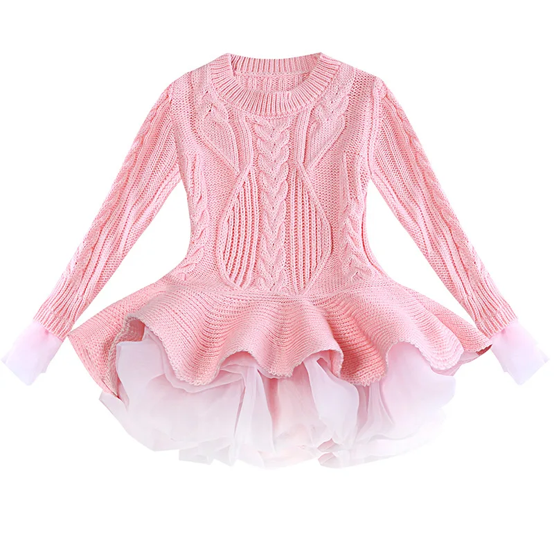 

girl lace sweater dress solid classic thick warm princess dress for 3-10years girls kids children tutu dress clothing