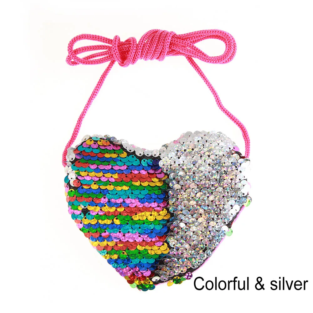 Colorful silver Новые милые блестки любящее сердце детские сумки через плечо для маленьких девочек мини-сумка-мессенджер Мультяшные маленькие игрушки для мальчиков - Цвет: Colorful silver
