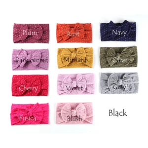 100 шт.лот, оптовая продажа, белые нейлоновые повязки на голову в горошек с бантом, нейлоновые повязки-тюрбаны с бантом, аксессуары для волос для девочек